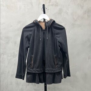 Brunello Cucinelli Dark Gray Raincoat with Tan Details